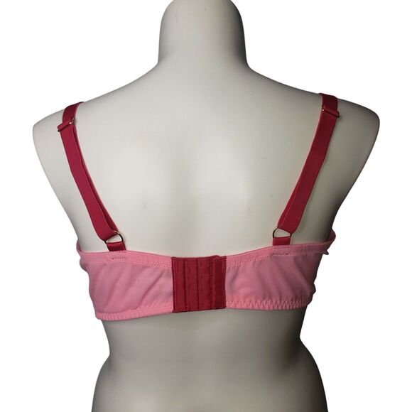 Adore Me Bra Womens 44D Pink Hearts Lace Mesh Balconette Underwire BR-12318-BAL - Picture 2 of 10